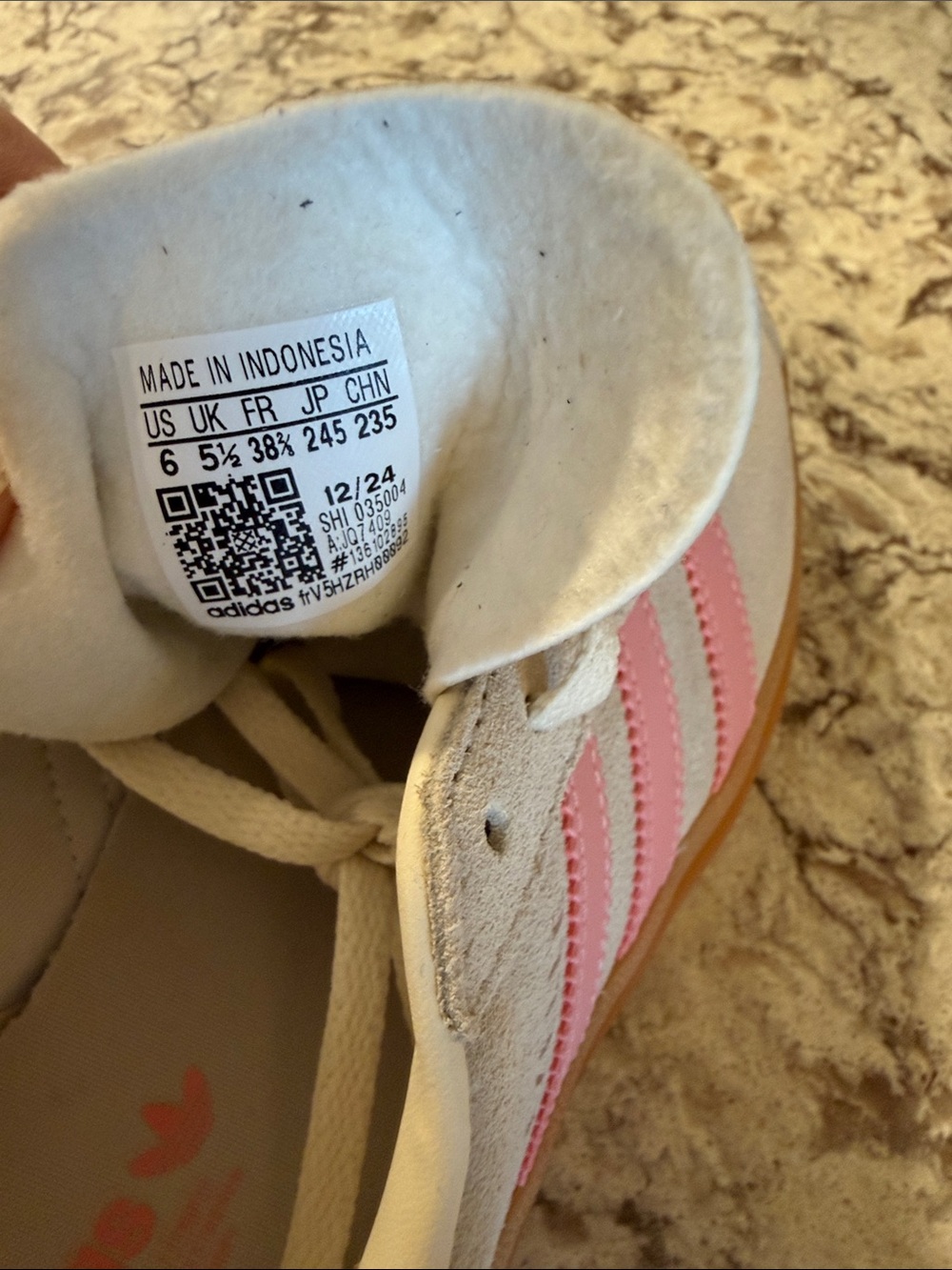 adidas Beige Suede Sneakers with Pink Stripes - Picture 6 of 10